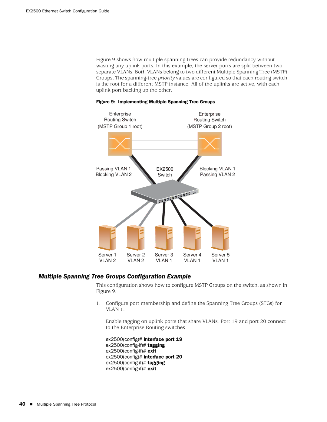 Juniper Networks EX2500 Multiple Spanning Tree Groups Configuration Example, Implementing Multiple Spanning Tree Groups 