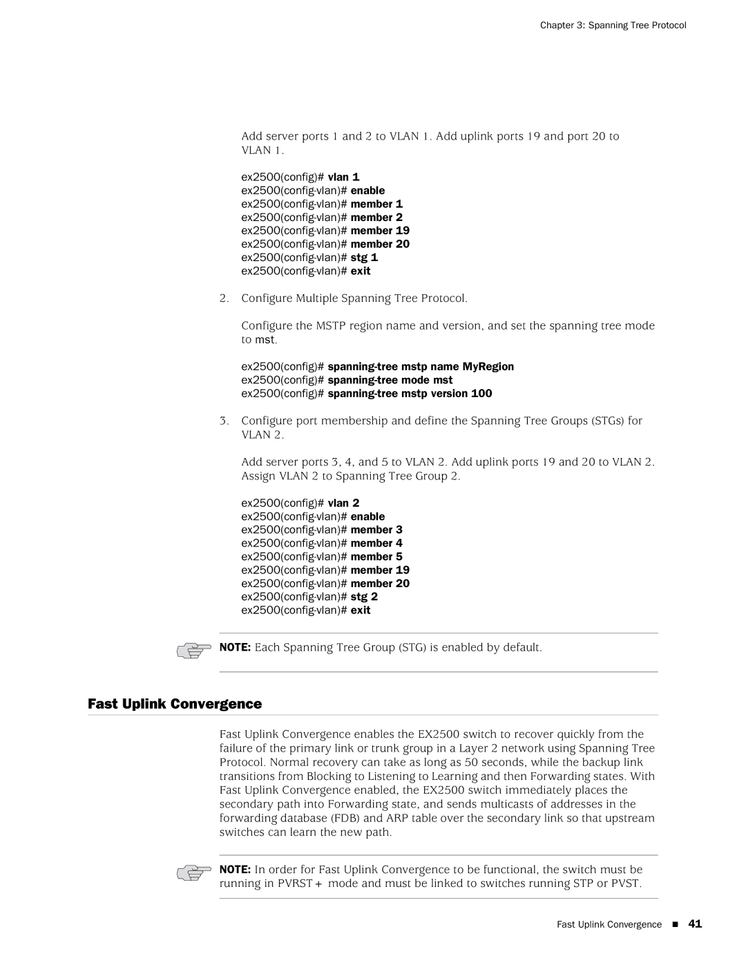 Juniper Networks EX2500 manual Fast Uplink Convergence, Vlan 