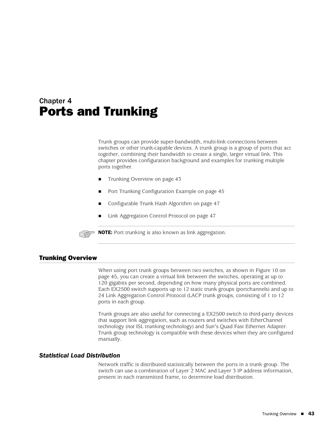 Juniper Networks EX2500 manual Ports and Trunking, Trunking Overview, Statistical Load Distribution 