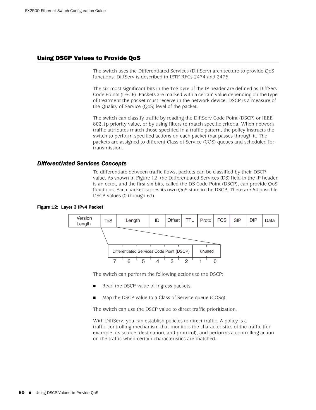 Juniper Networks EX2500 manual Using Dscp Values to Provide QoS, Differentiated Services Concepts 