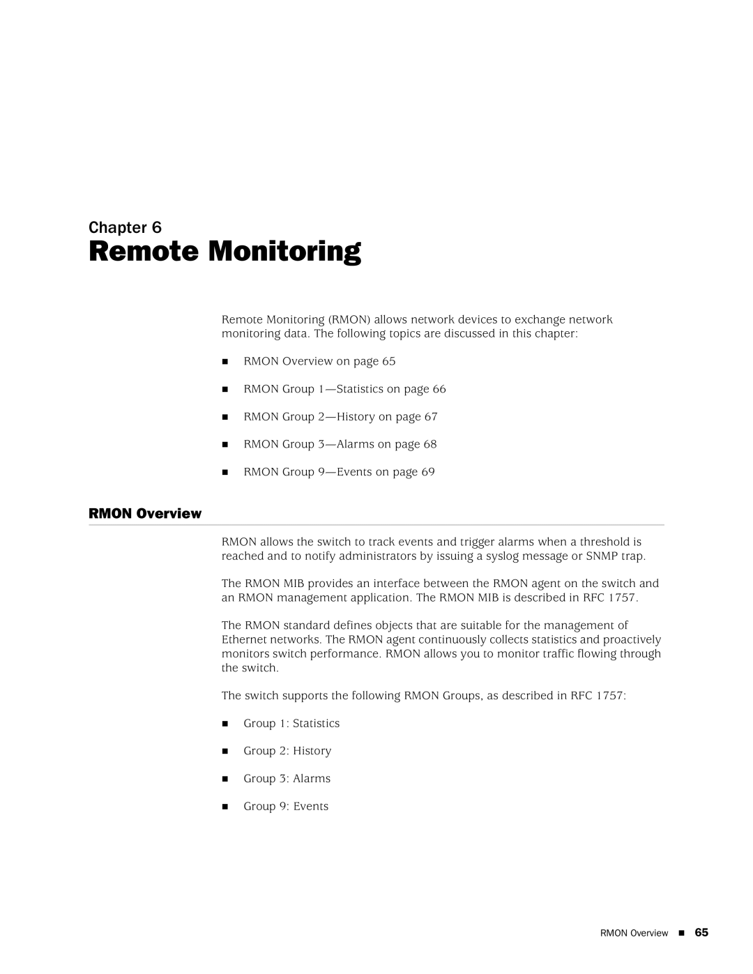 Juniper Networks EX2500 manual Remote Monitoring, Rmon Overview 