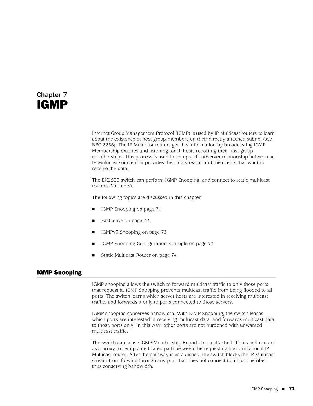 Juniper Networks EX2500 manual Igmp Snooping 