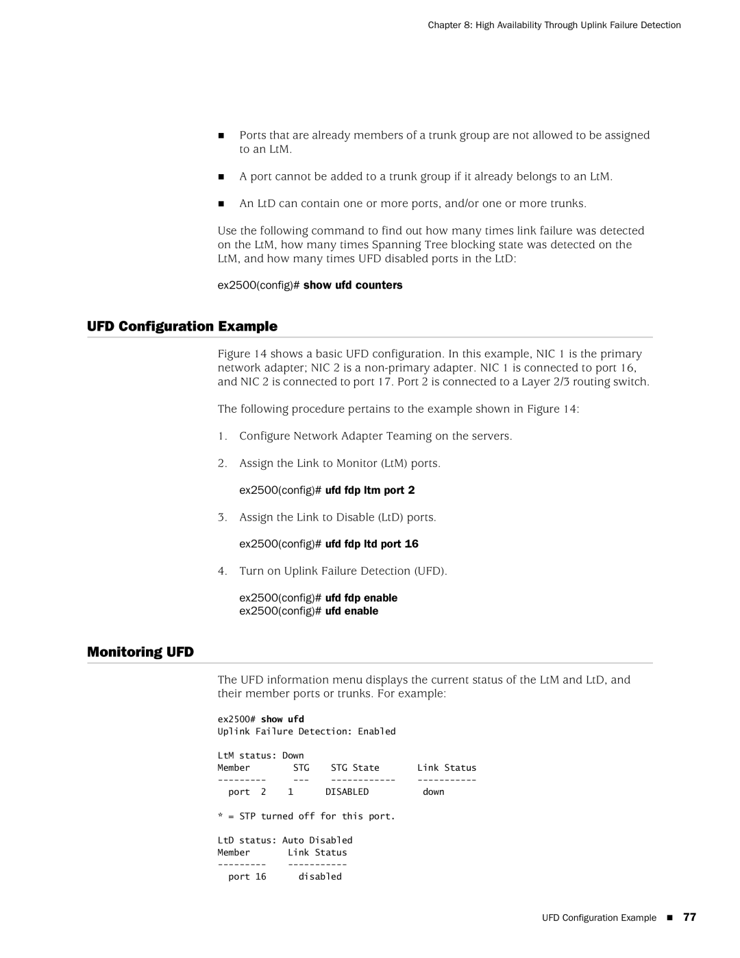 Juniper Networks EX2500 manual UFD Configuration Example, Monitoring UFD 