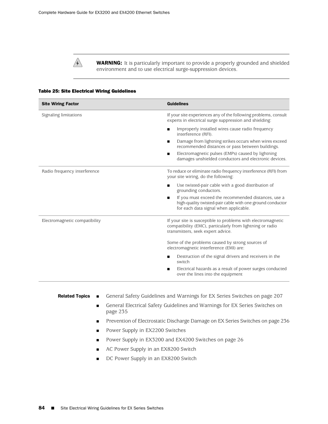 Juniper Networks EX3200, EX4200 Site Wiring Factor Guidelines, Site Electrical Wiring Guidelines for EX Series Switches 