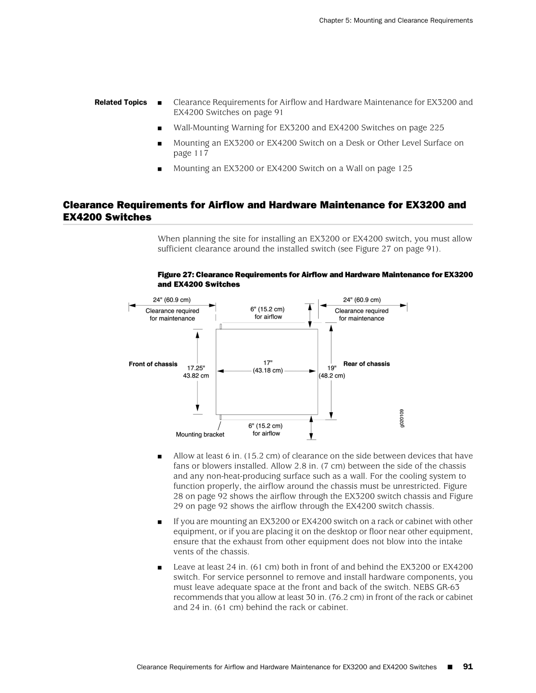 Juniper Networks EX4200, EX3200 manual Mounting and Clearance Requirements 