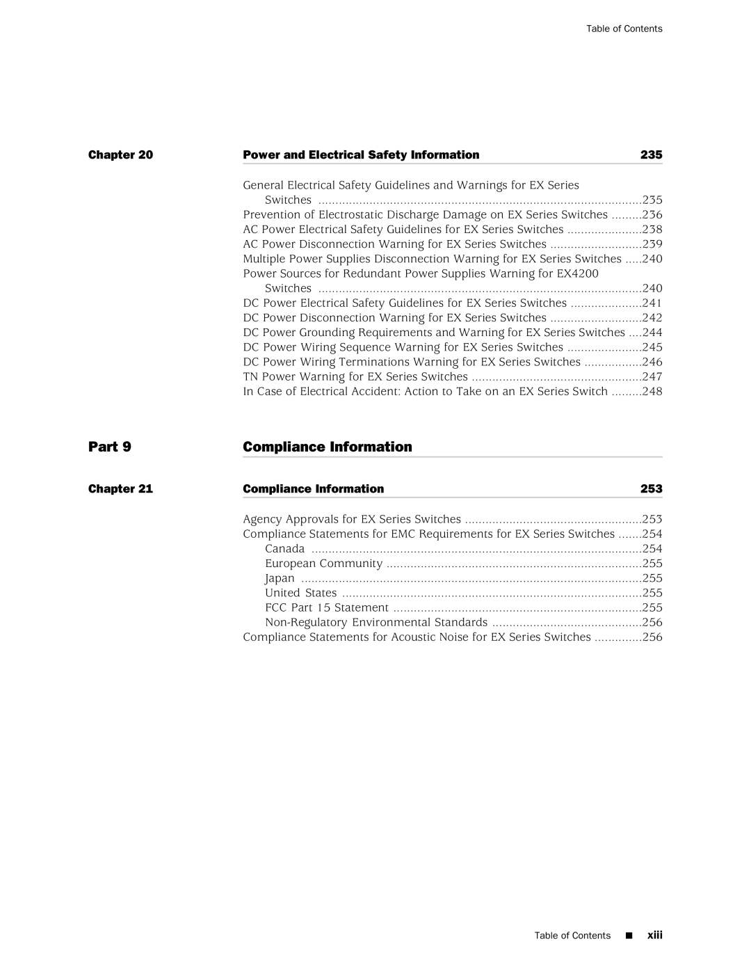 Juniper Networks EX4200, EX3200 manual Part Compliance Information, Chapter Power and Electrical Safety Information 235 