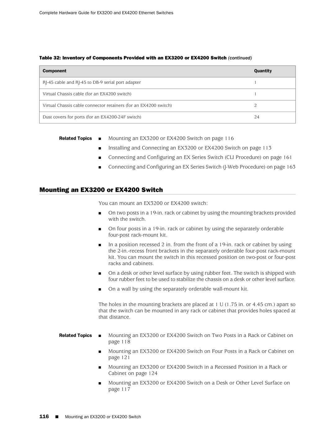 Juniper Networks manual Mounting an EX3200 or EX4200 Switch 