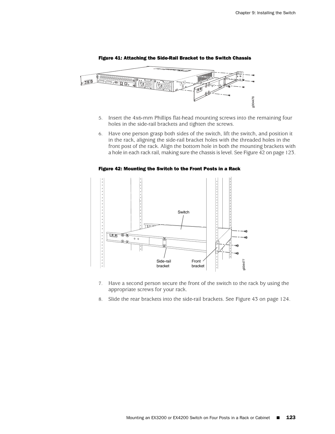 Juniper Networks EX4200, EX3200 manual Attaching the Side-Rail Bracket to the Switch Chassis 