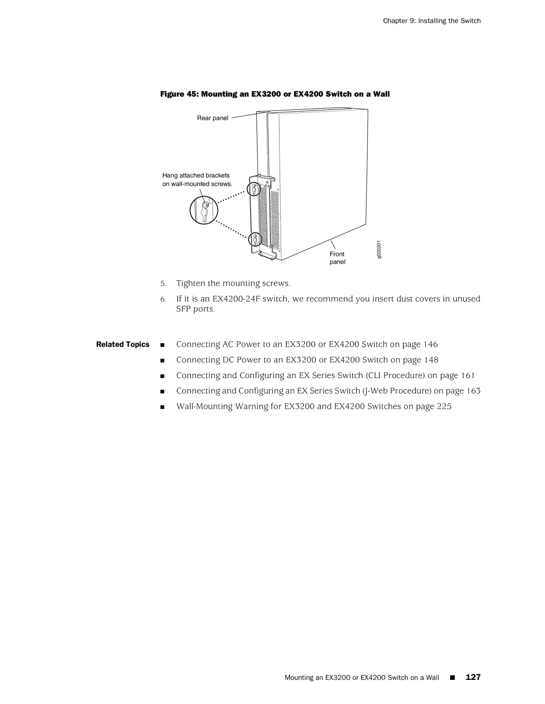 Juniper Networks manual Mounting an EX3200 or EX4200 Switch on a Wall 