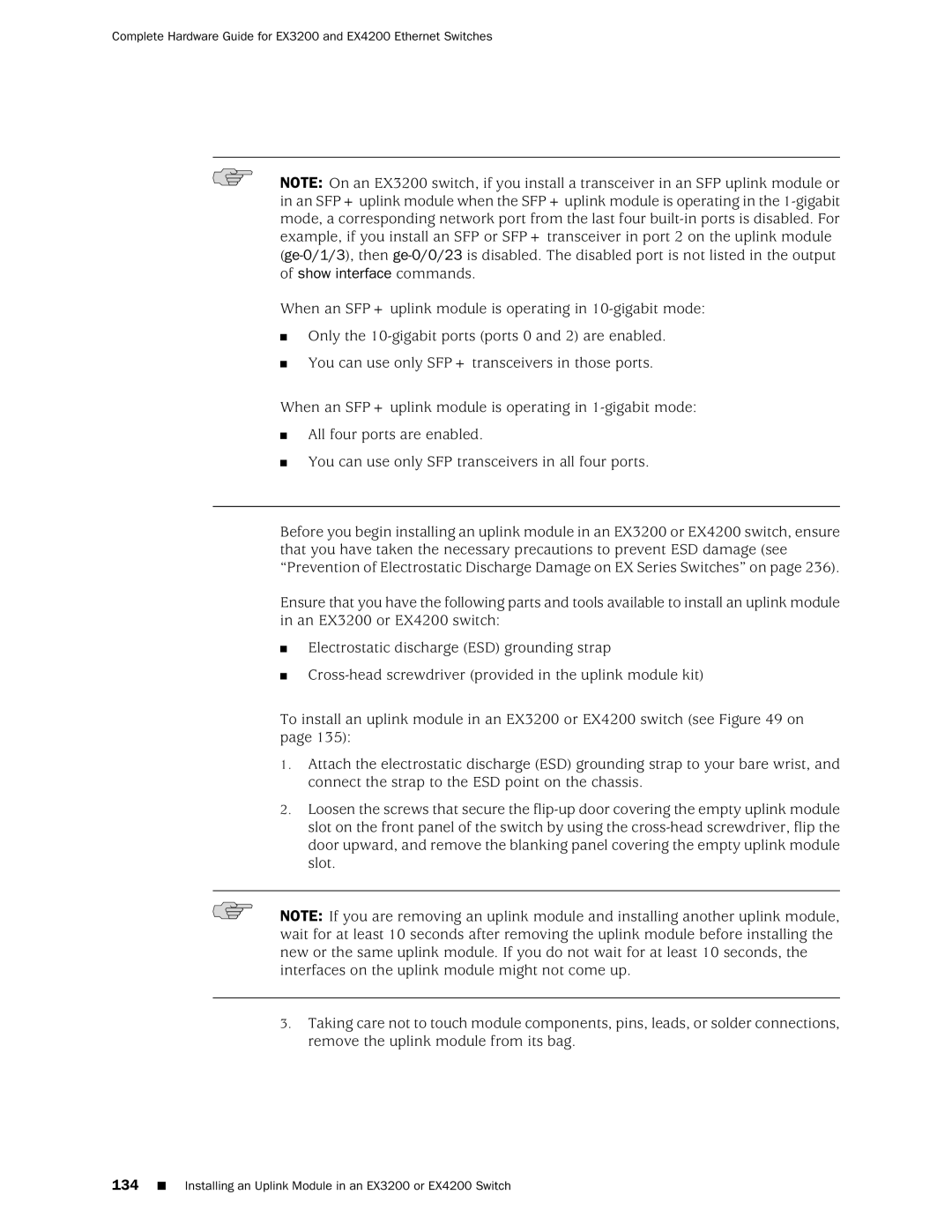 Juniper Networks manual Installing an Uplink Module in an EX3200 or EX4200 Switch 