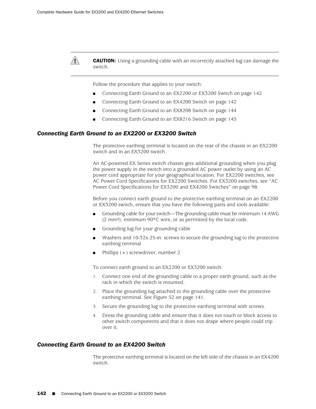 Juniper Networks Connecting Earth Ground to an EX2200 or EX3200 Switch, Connecting Earth Ground to an EX4200 Switch 