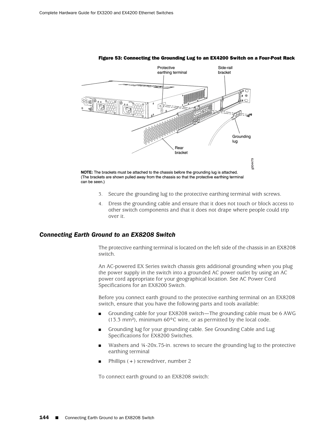 Juniper Networks EX3200, EX4200 manual Connecting Earth Ground to an EX8208 Switch 