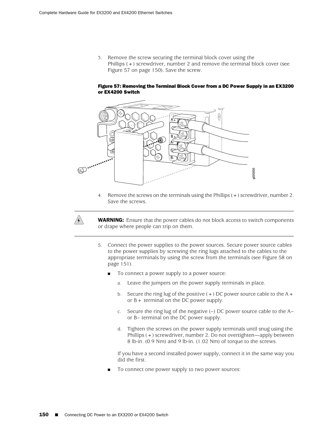 Juniper Networks manual Connecting DC Power to an EX3200 or EX4200 Switch 