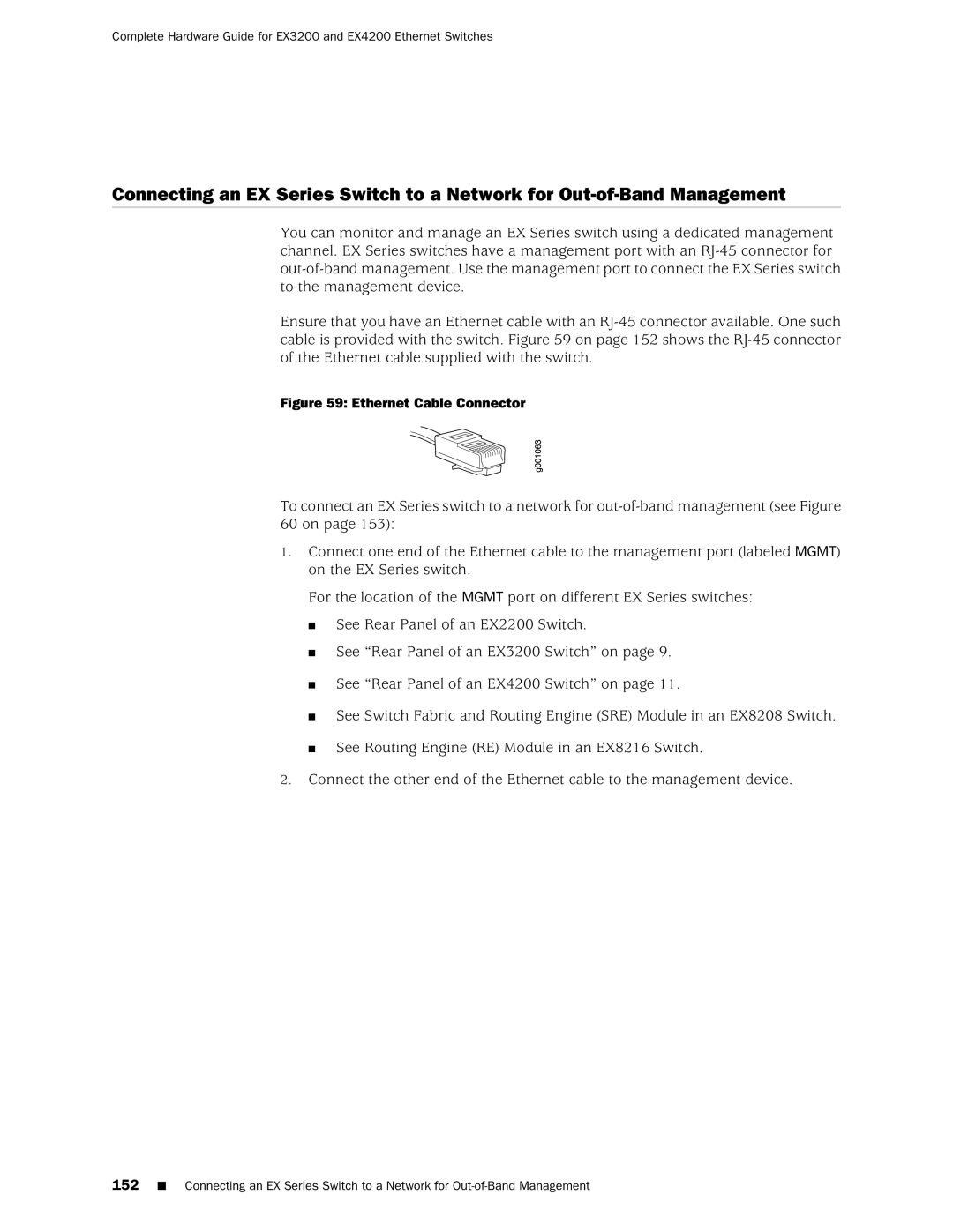 Juniper Networks EX3200, EX4200 manual Ethernet Cable Connector 