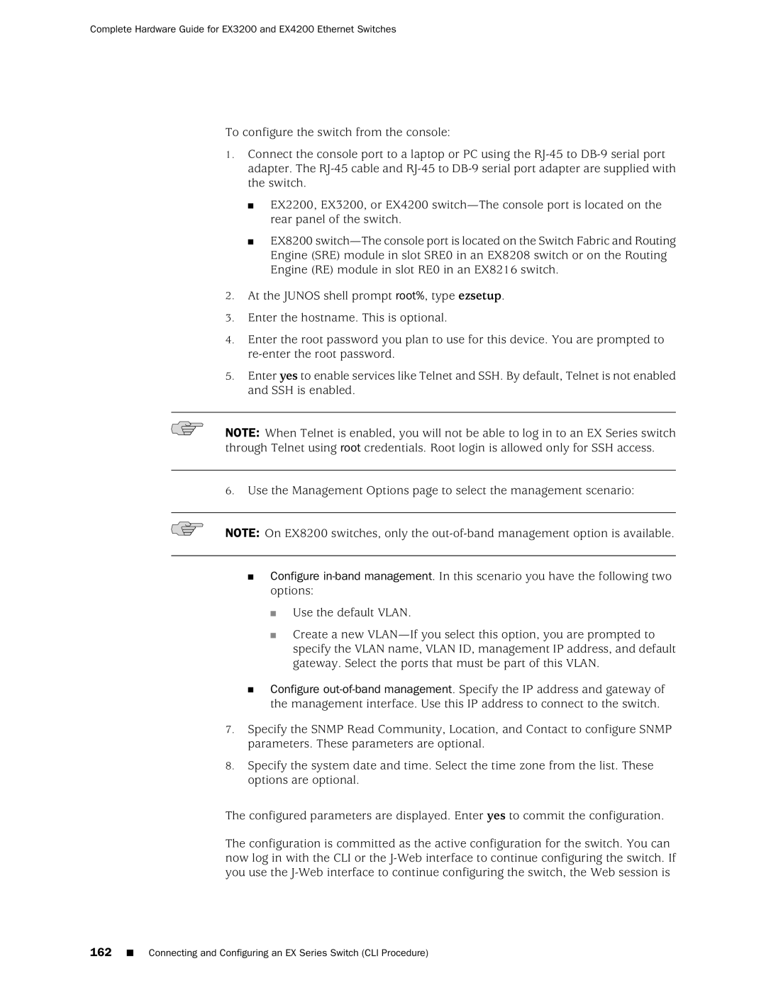 Juniper Networks EX3200, EX4200 manual Connecting and Configuring an EX Series Switch CLI Procedure 