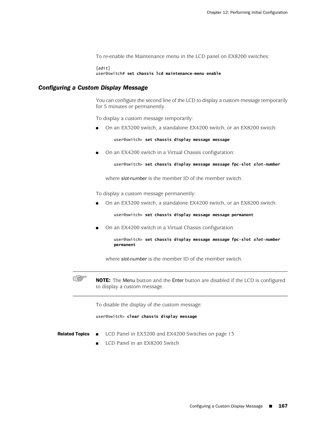 Juniper Networks EX4200, EX3200 manual Configuring a Custom Display Message 