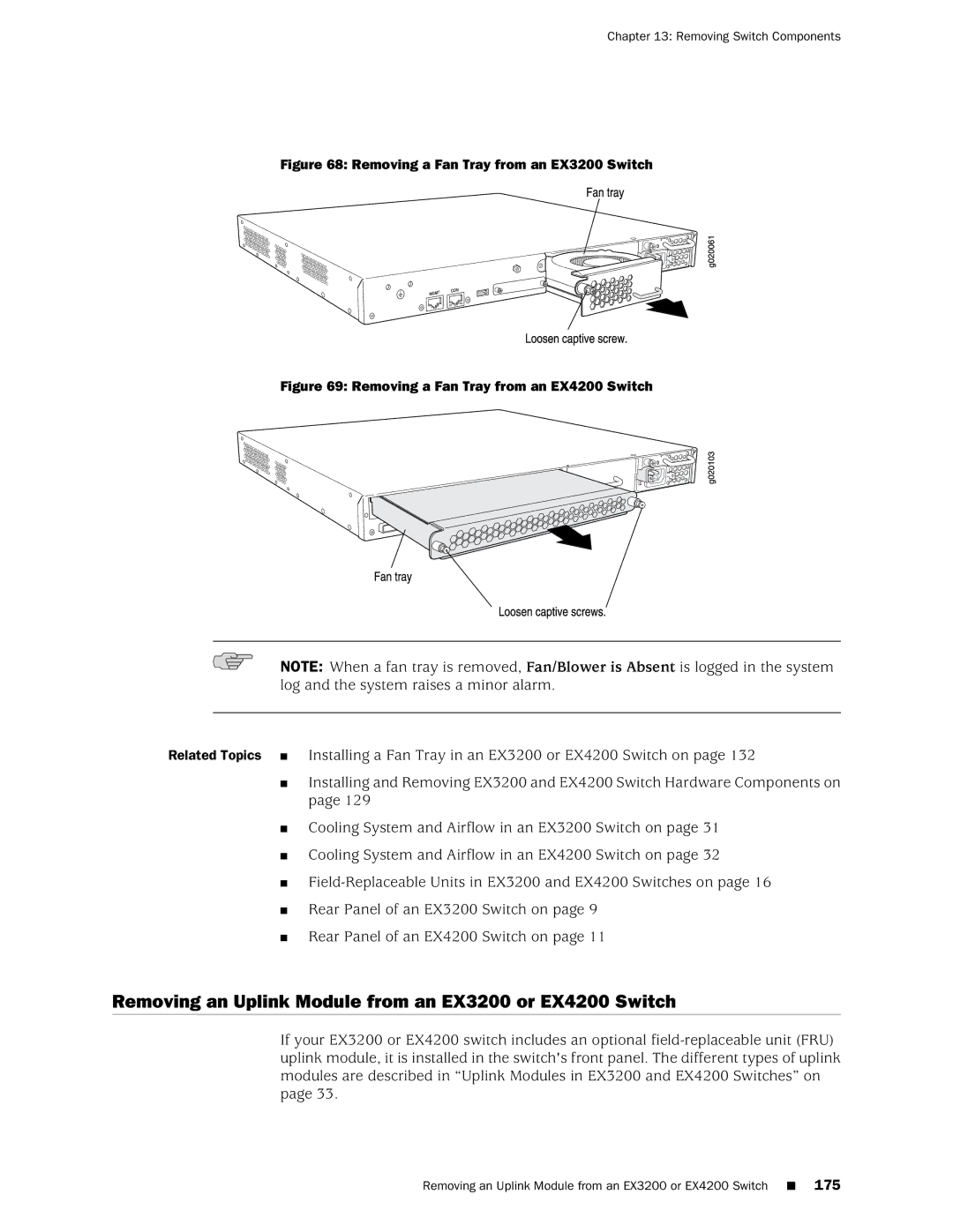 Juniper Networks manual Removing an Uplink Module from an EX3200 or EX4200 Switch 