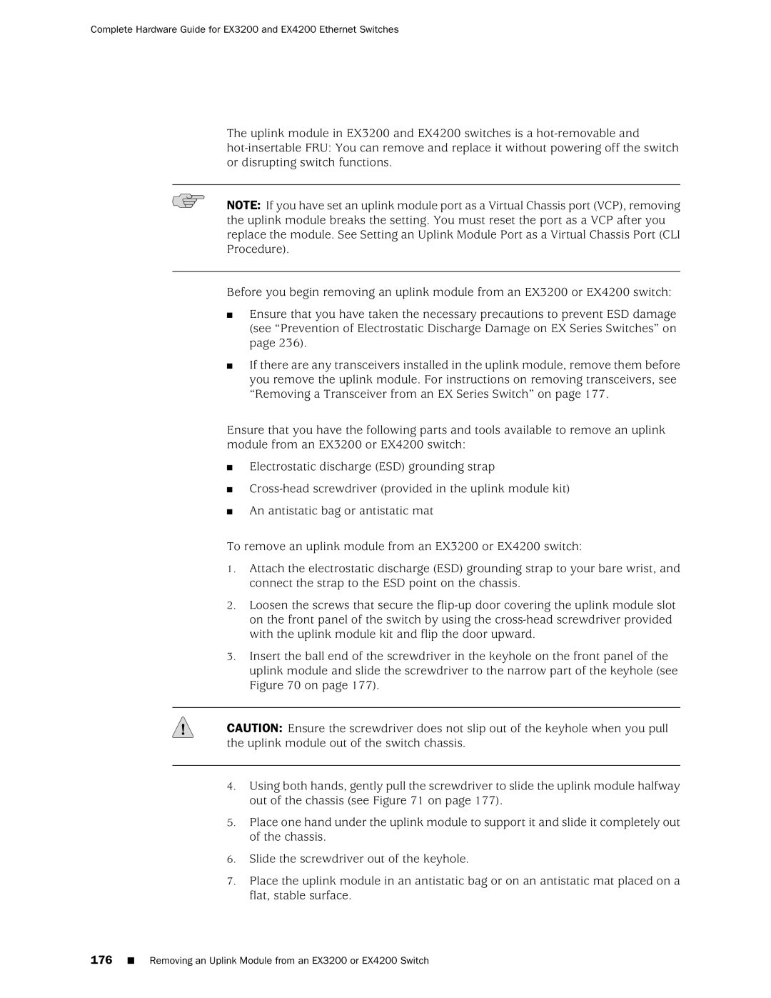 Juniper Networks manual Removing an Uplink Module from an EX3200 or EX4200 Switch 