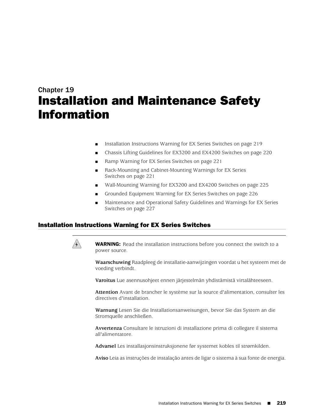 Juniper Networks EX4200, EX3200 manual Installation and Maintenance Safety Information 