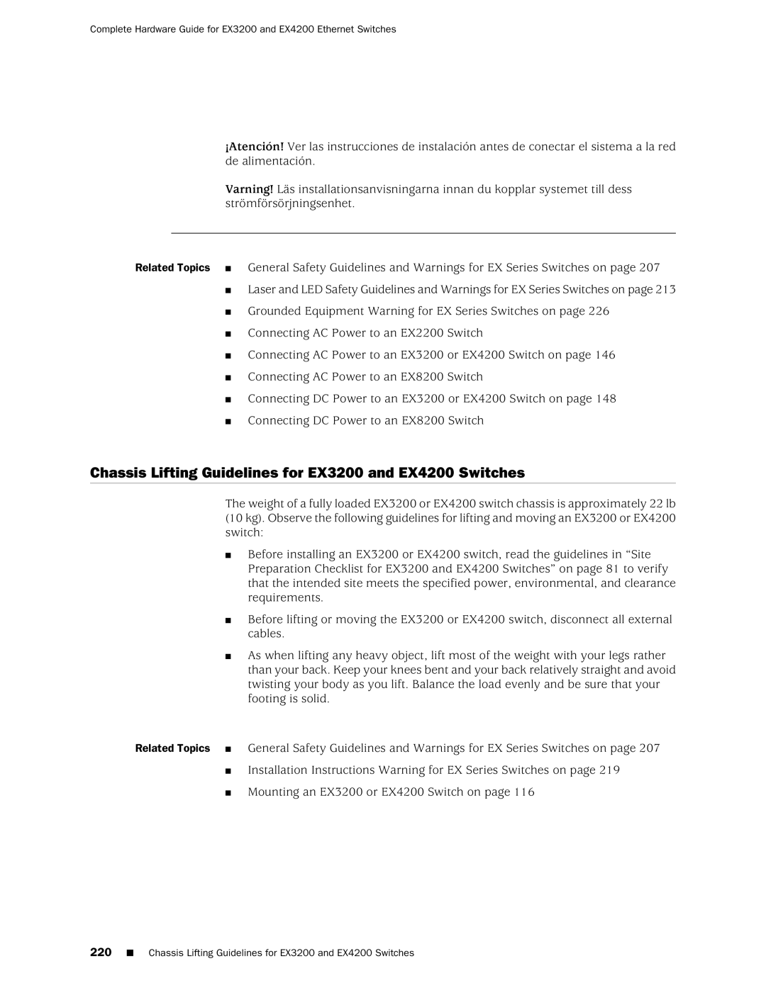 Juniper Networks manual Chassis Lifting Guidelines for EX3200 and EX4200 Switches 