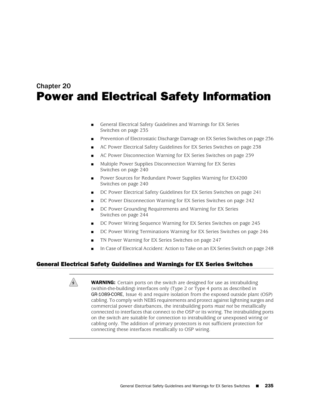 Juniper Networks EX4200, EX3200 manual Power and Electrical Safety Information 