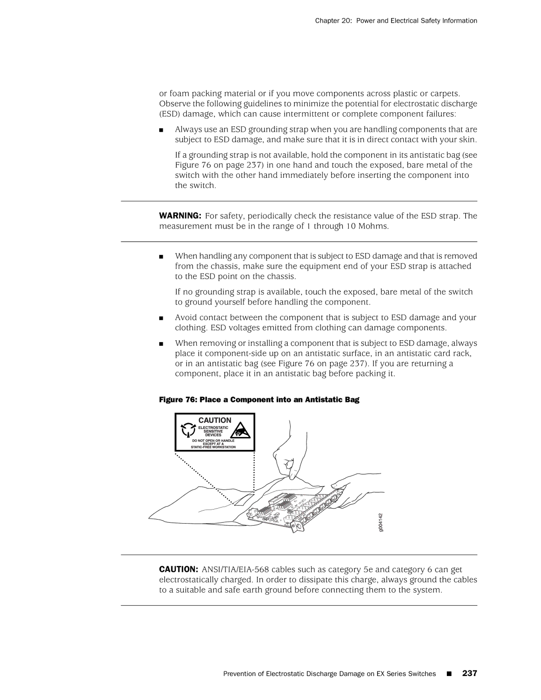 Juniper Networks EX4200, EX3200 manual Place a Component into an Antistatic Bag, Power and Electrical Safety Information 