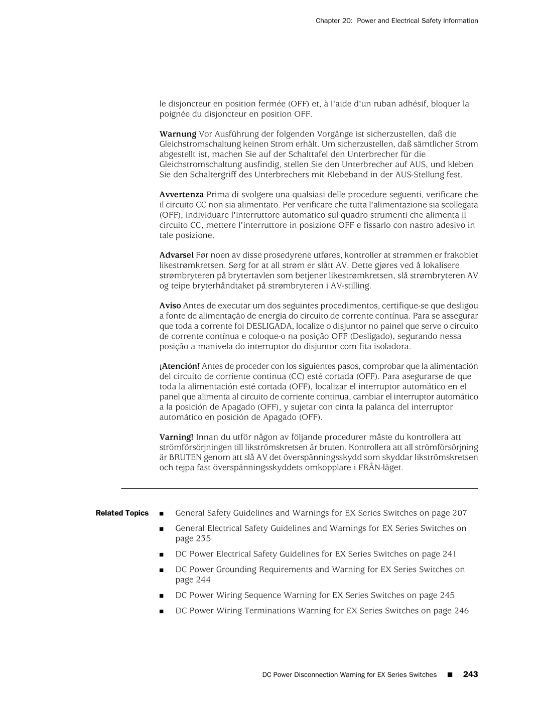 Juniper Networks EX4200, EX3200 manual Power and Electrical Safety Information 