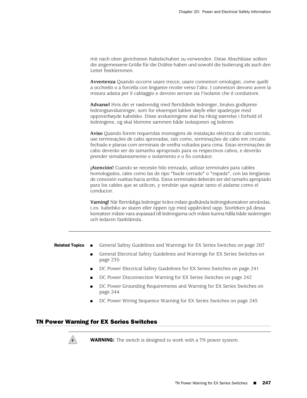 Juniper Networks EX4200, EX3200 manual TN Power Warning for EX Series Switches 