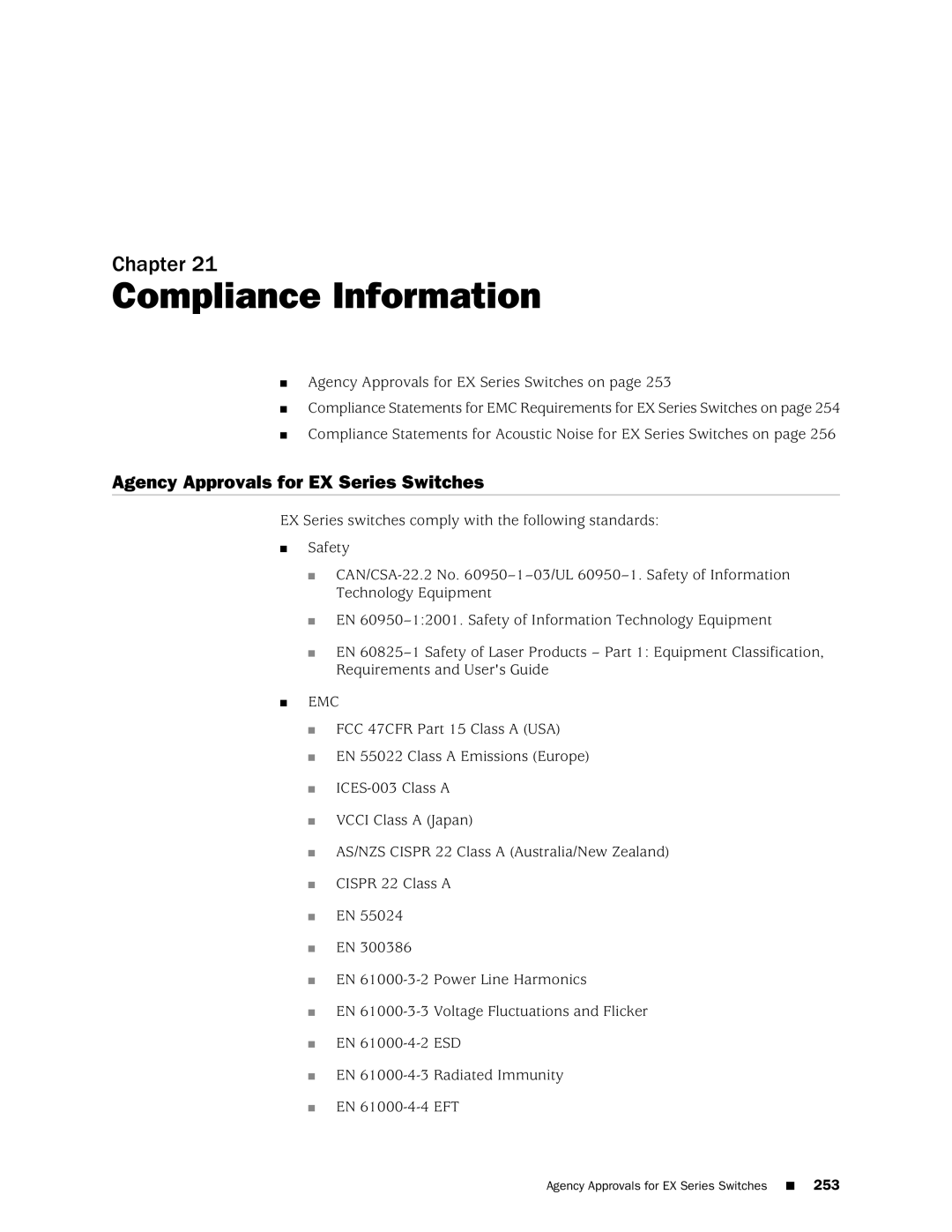 Juniper Networks EX4200, EX3200 manual Agency Approvals for EX Series Switches 