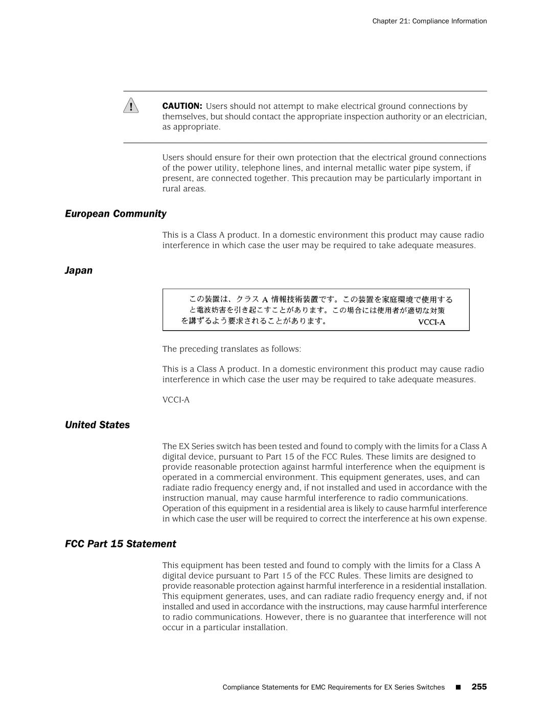 Juniper Networks EX4200, EX3200 manual European Community, Japan, United States FCC Part 15 Statement 