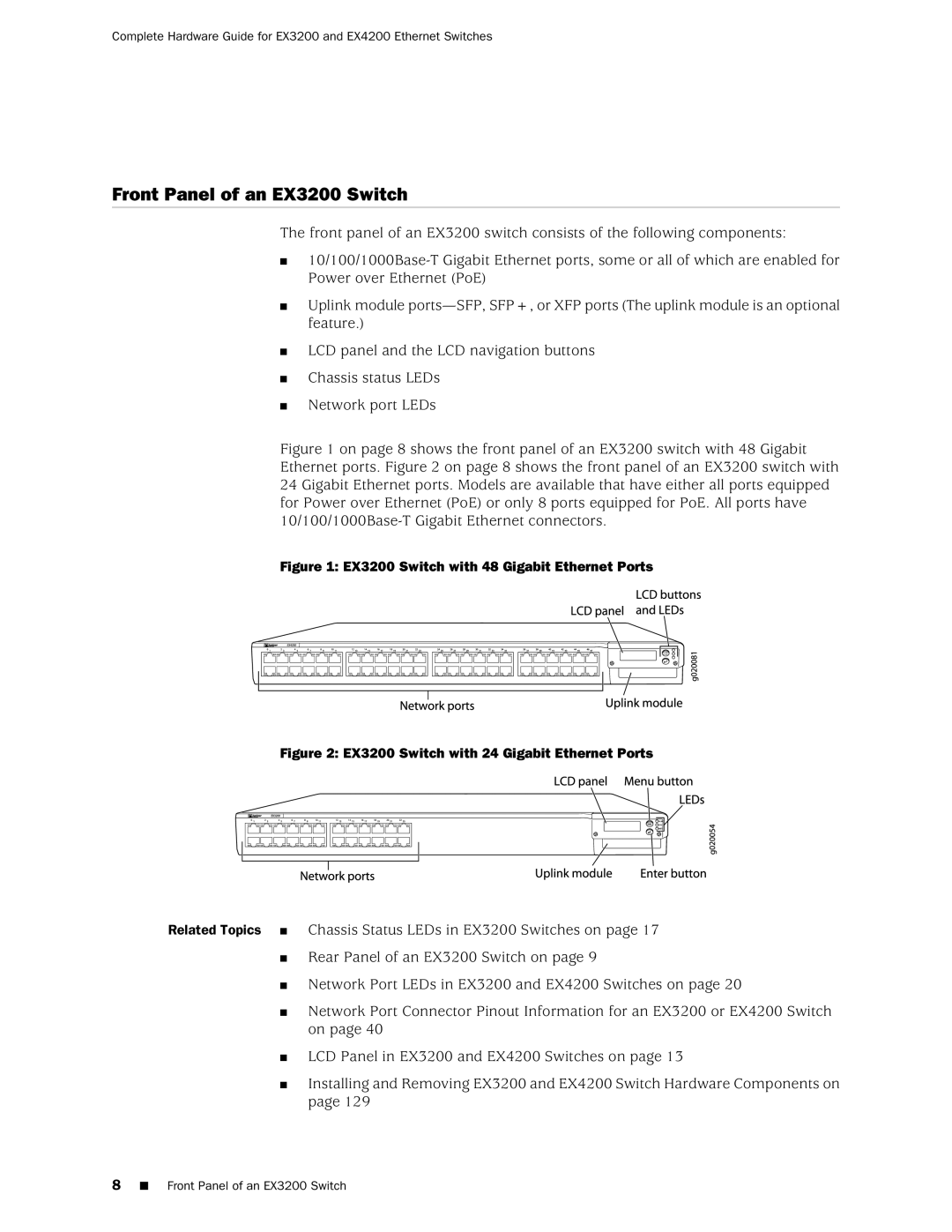 Juniper Networks EX4200 manual Front Panel of an EX3200 Switch 