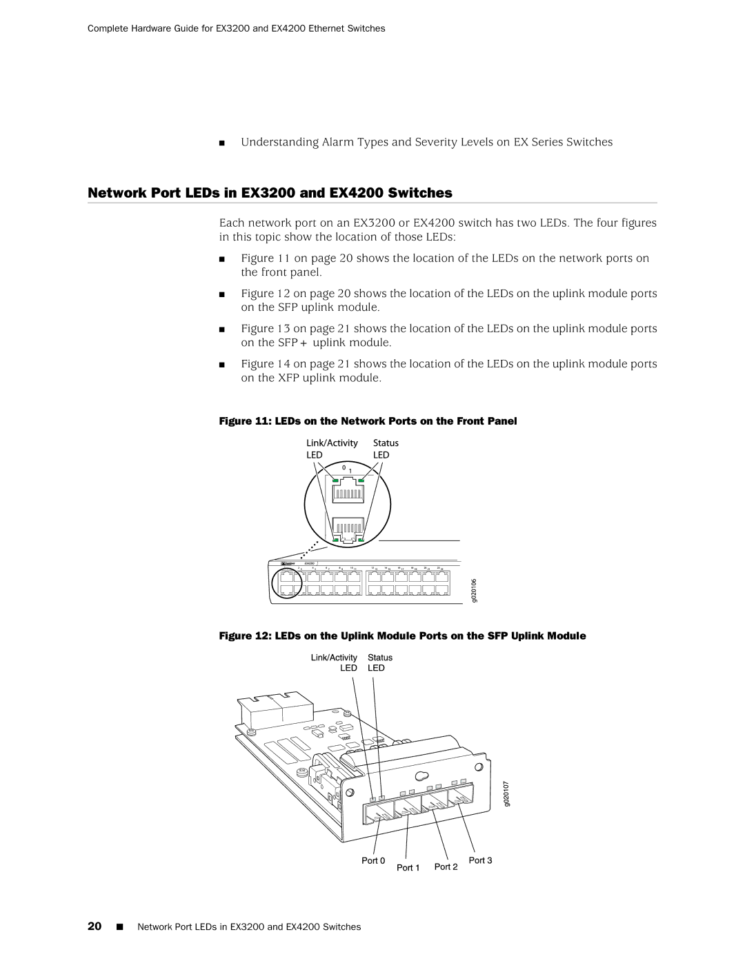 Juniper Networks manual Network Port LEDs in EX3200 and EX4200 Switches 