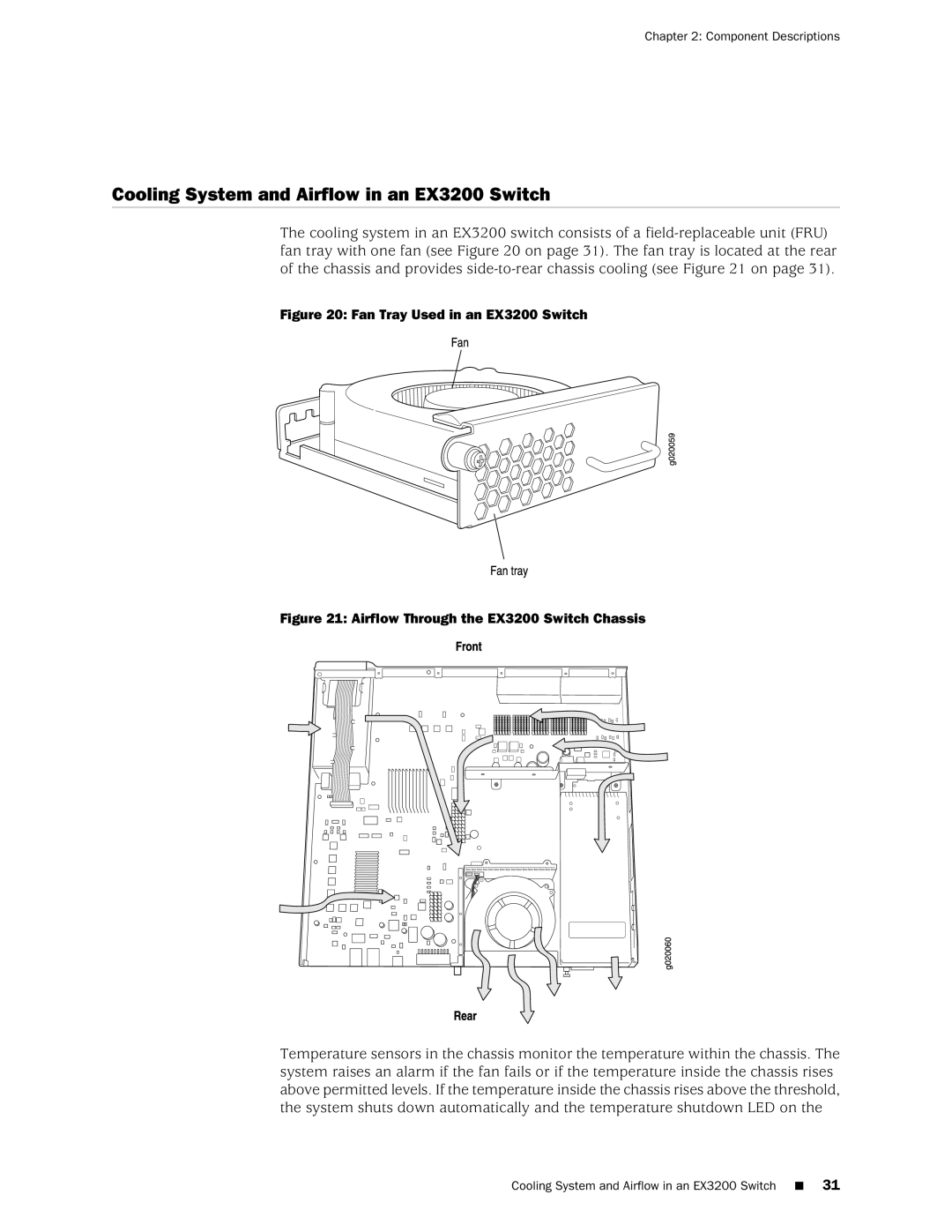 Juniper Networks EX4200 manual Cooling System and Airflow in an EX3200 Switch 