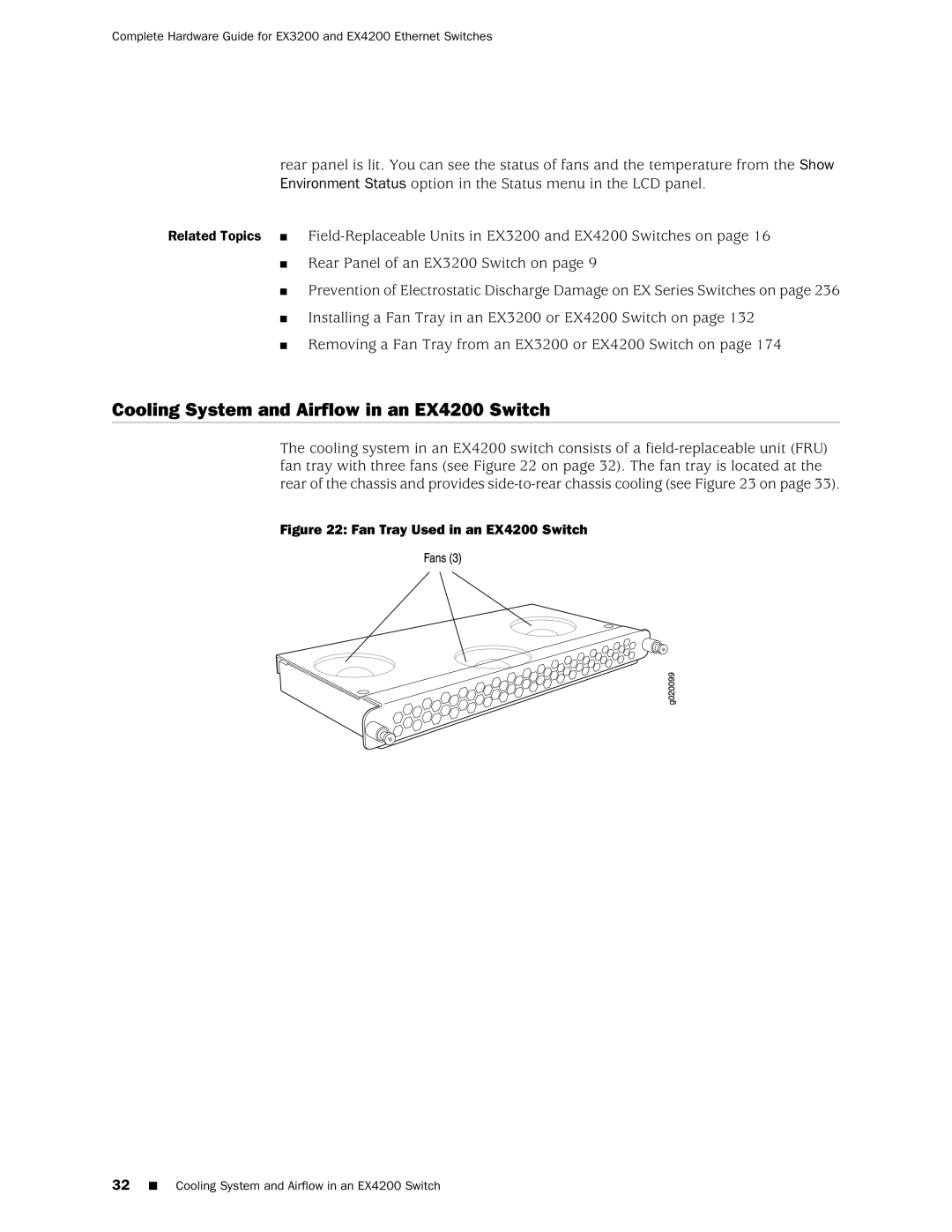 Juniper Networks EX3200 manual Cooling System and Airflow in an EX4200 Switch 