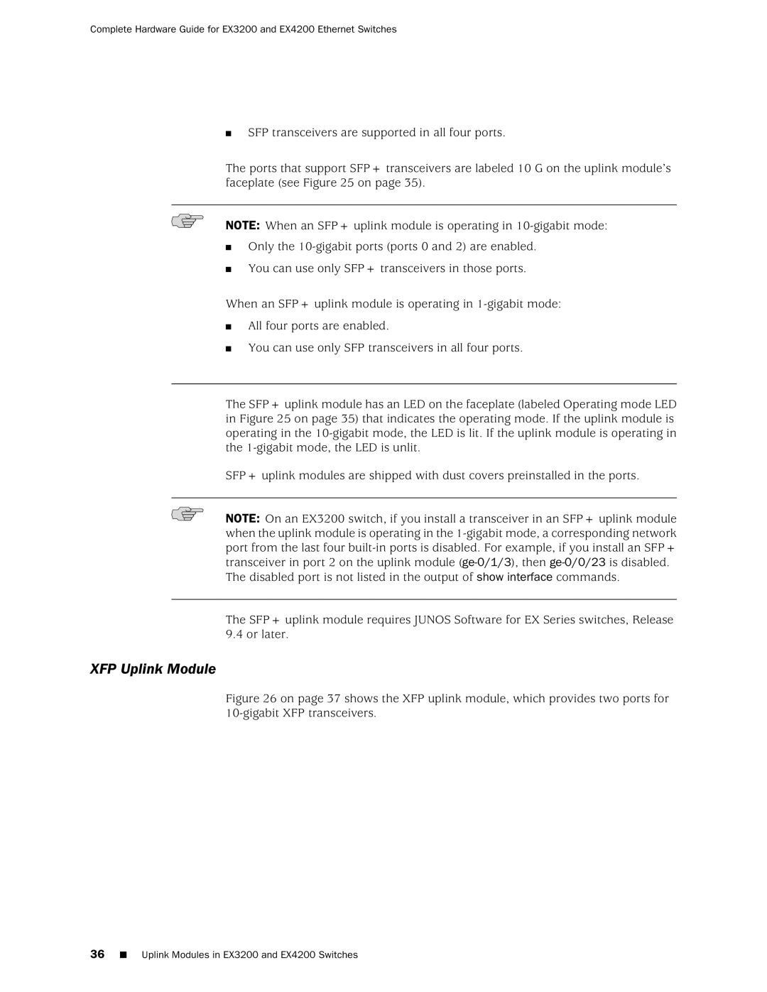 Juniper Networks EX3200, EX4200 manual XFP Uplink Module 