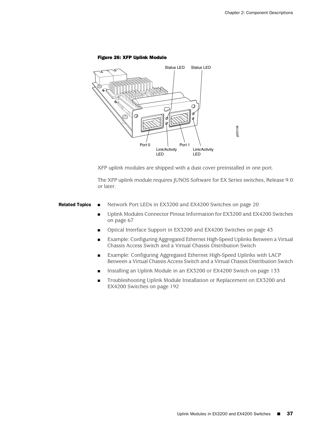 Juniper Networks EX4200, EX3200 manual XFP Uplink Module 