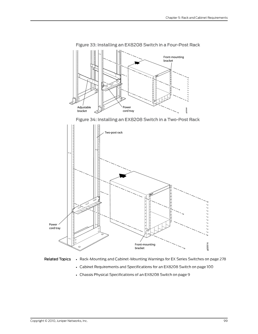 Juniper Networks manual Installing an EX8208 Switch in a Four-Post Rack 