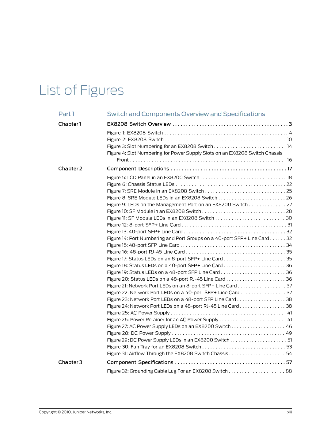 Juniper Networks manual List of Figures, EX8208 Switch 