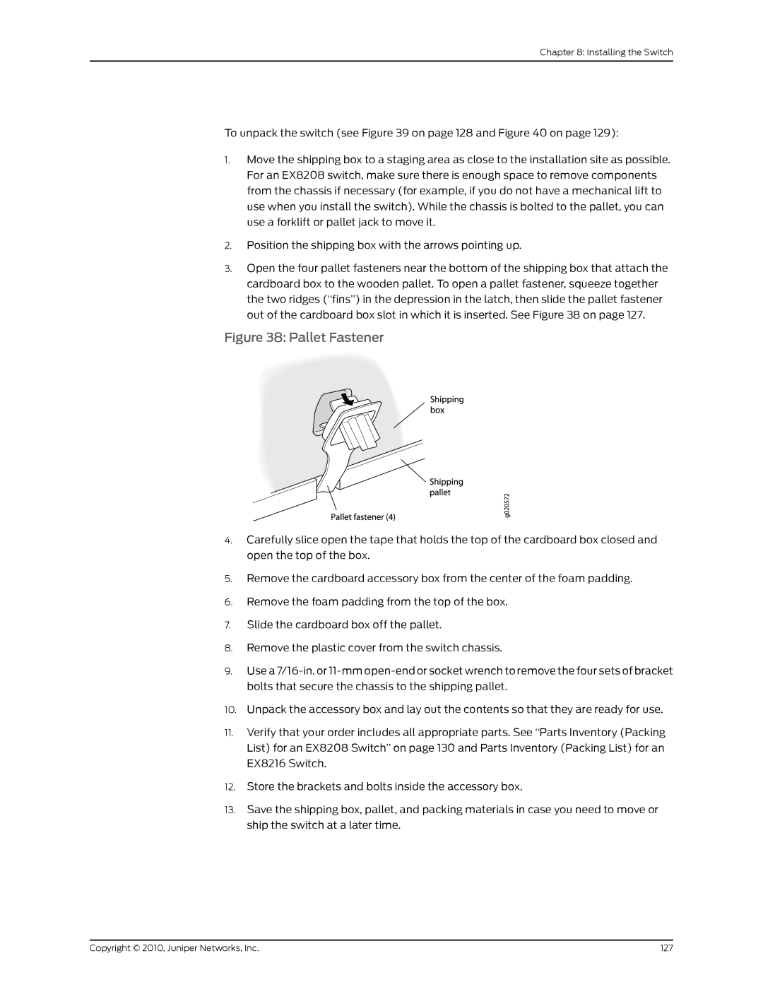 Juniper Networks EX8208 manual Pallet Fastener 