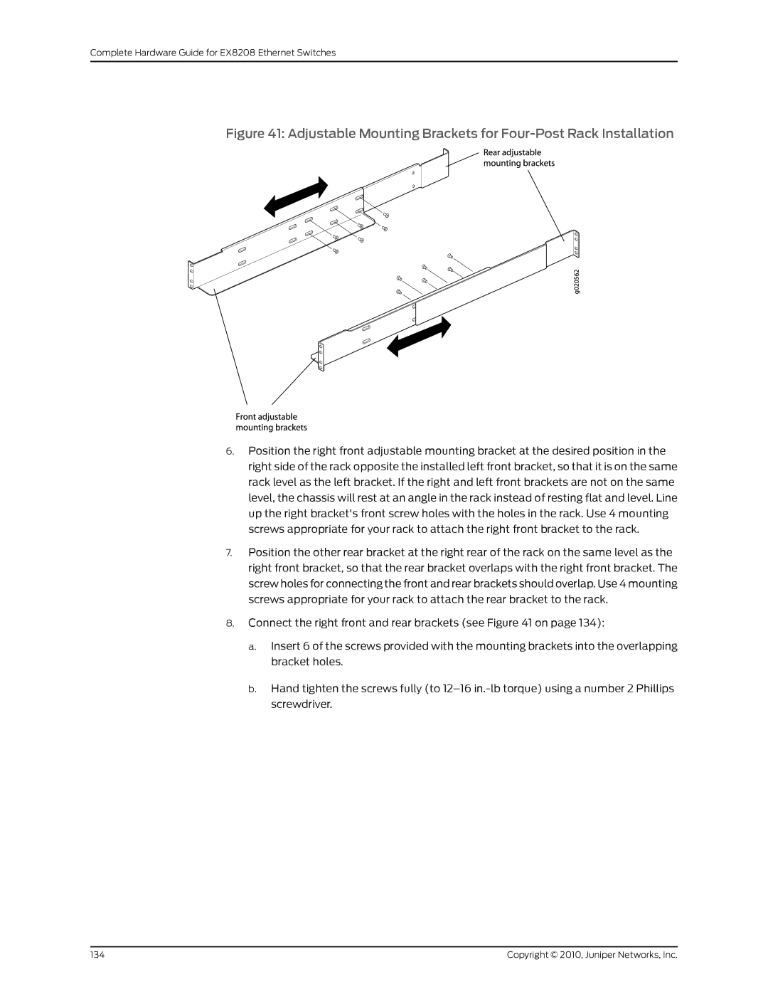 Juniper Networks EX8208 manual Adjustable Mounting Brackets for Four-Post Rack Installation 