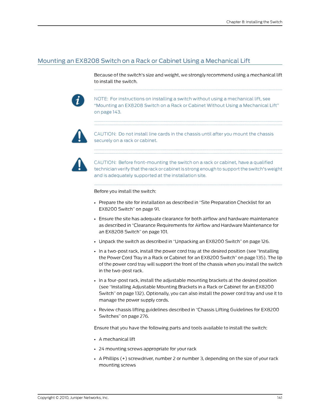 Juniper Networks EX8208 manual Copyright 2010, Juniper Networks, Inc 141 