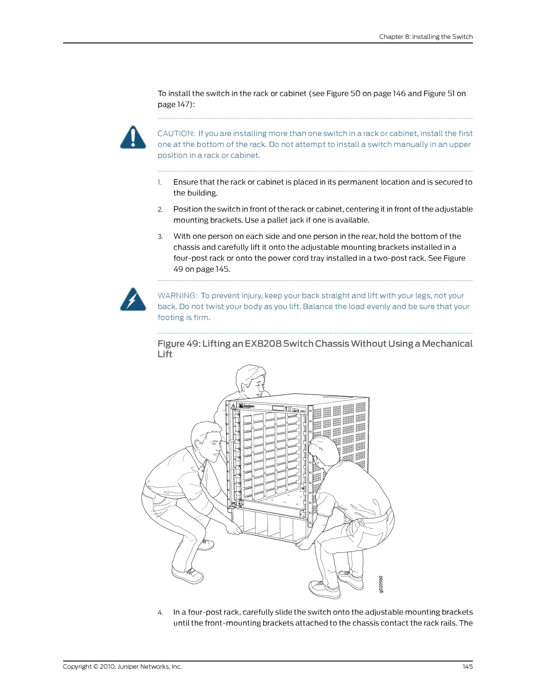 Juniper Networks EX8208 manual Copyright 2010, Juniper Networks, Inc 145 