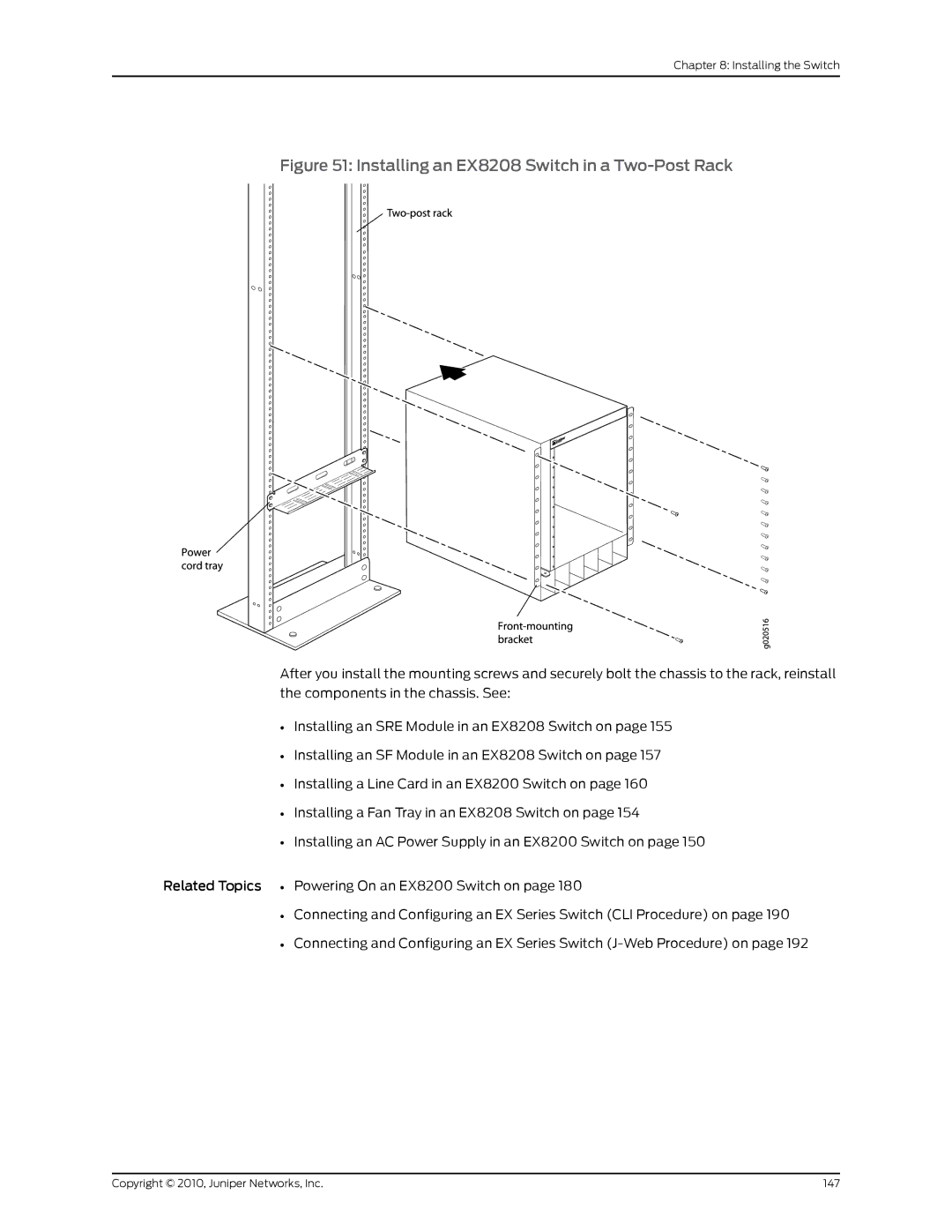 Juniper Networks EX8208 manual Copyright 2010, Juniper Networks, Inc 147 