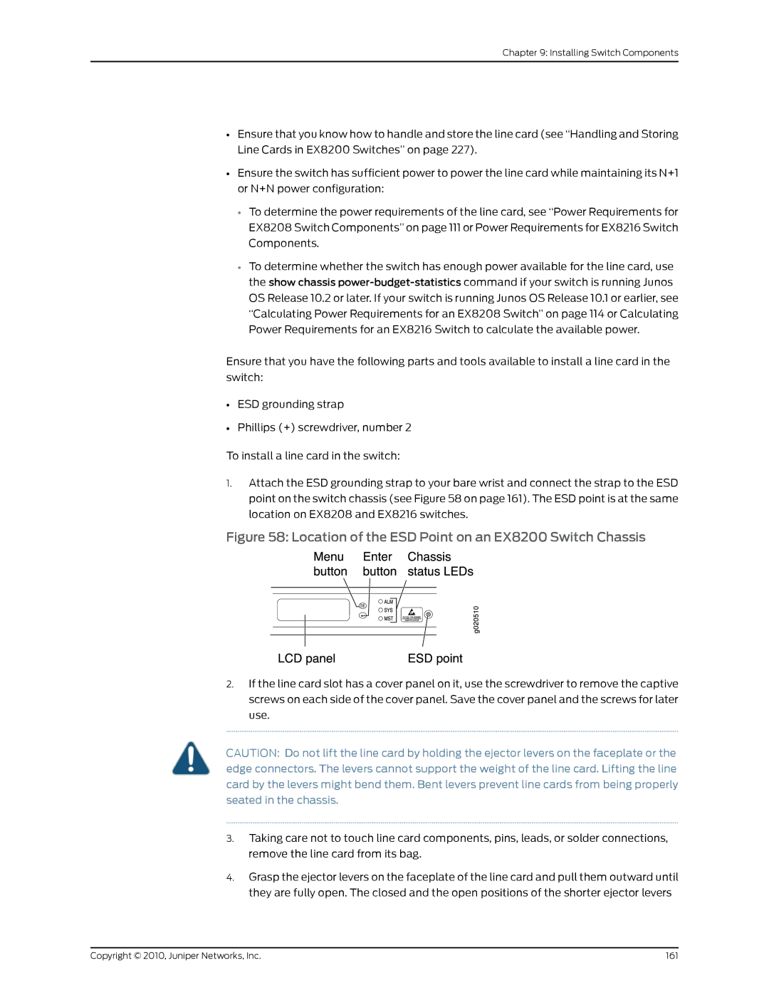 Juniper Networks EX8208 manual Location of the ESD Point on an EX8200 Switch Chassis 