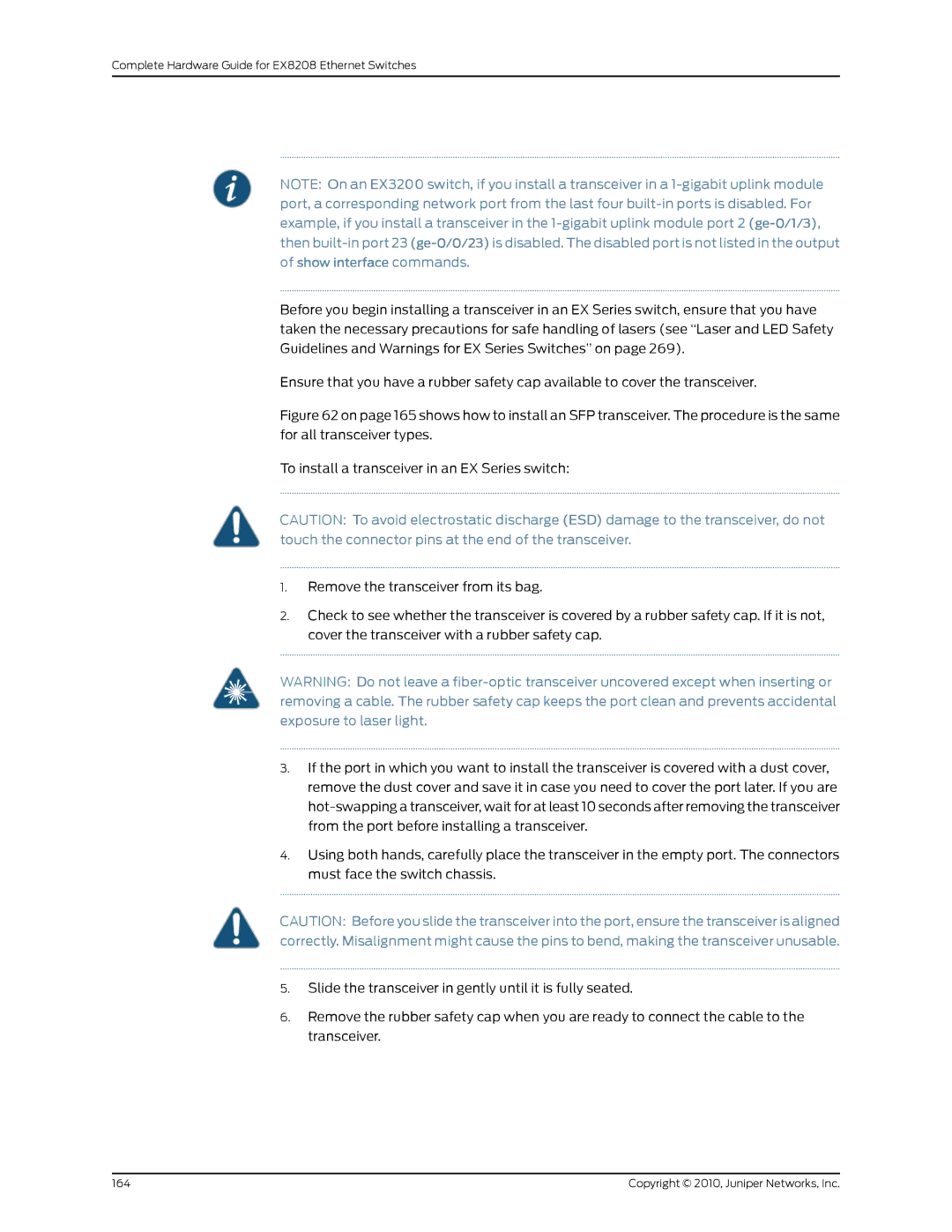 Juniper Networks EX8208 manual Copyright 2010, Juniper Networks, Inc 