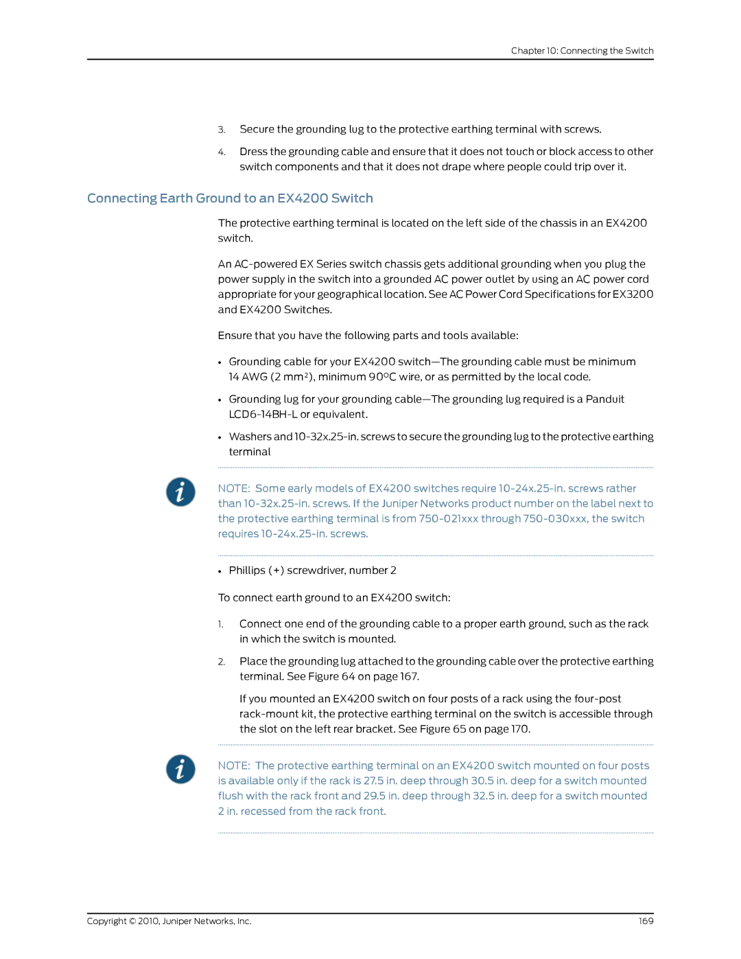 Juniper Networks EX8208 manual Connecting Earth Ground to an EX4200 Switch 