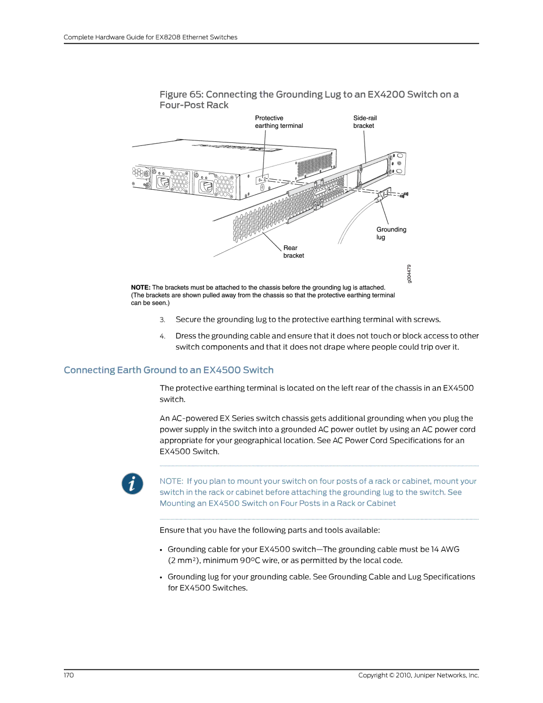 Juniper Networks EX8208 manual Connecting Earth Ground to an EX4500 Switch 