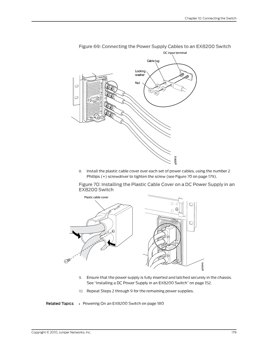 Juniper Networks EX8208 manual Connecting the Power Supply Cables to an EX8200 Switch 