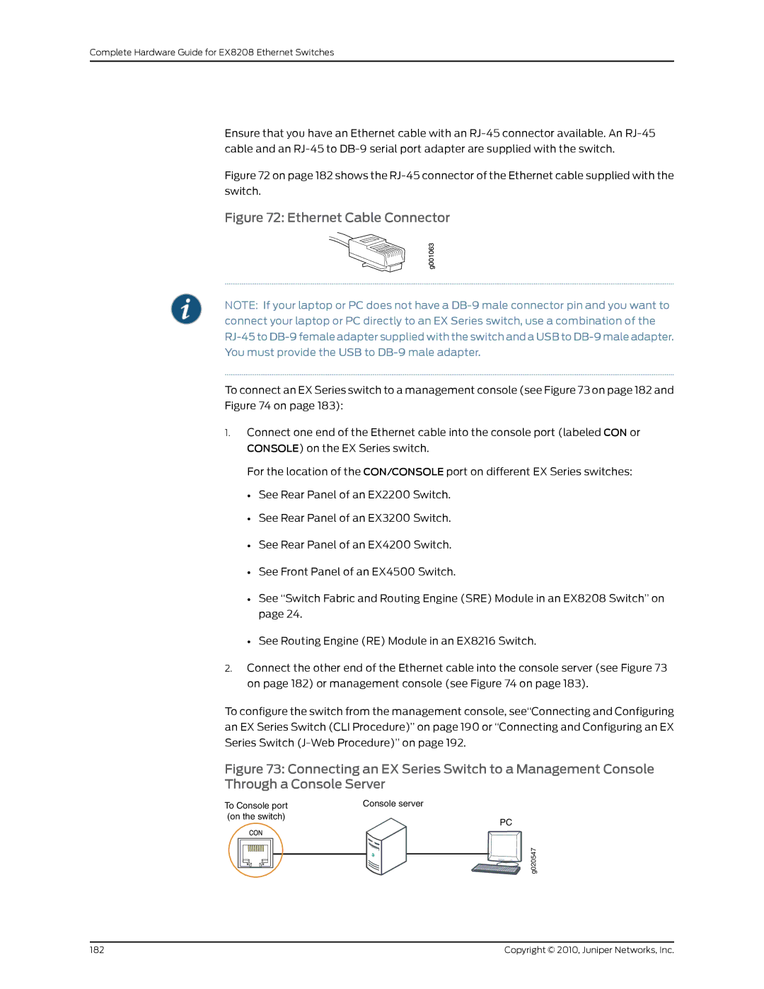 Juniper Networks EX8208 manual Ethernet Cable Connector 