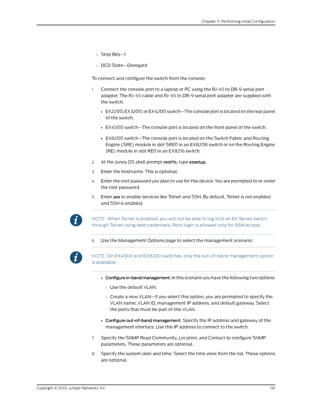 Juniper Networks EX8208 manual Performing Initial Configuration 